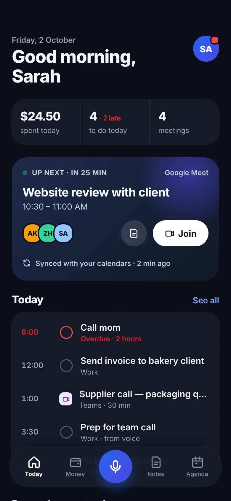 Companion Today screen in dark mode